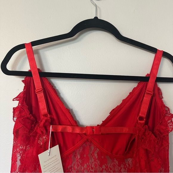 Choosy Womens Sleeveless Red Polka Dot Ruffle Lace Maxi Lingerie Dress Sz 18 NWT - Picture 8 of 14